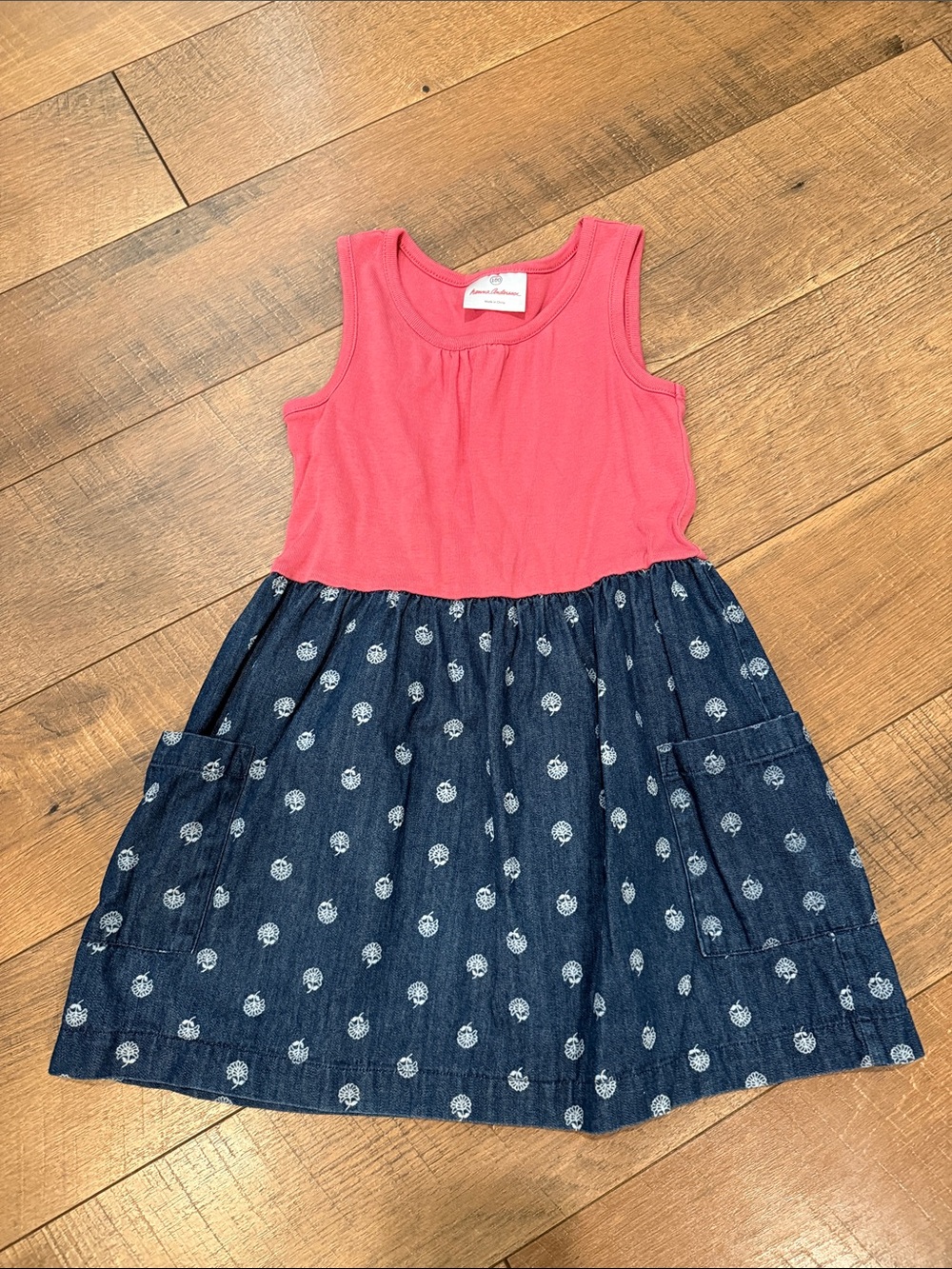 Hanna Andersson Coral Pink Tank Dress with Navy Floral Skirt